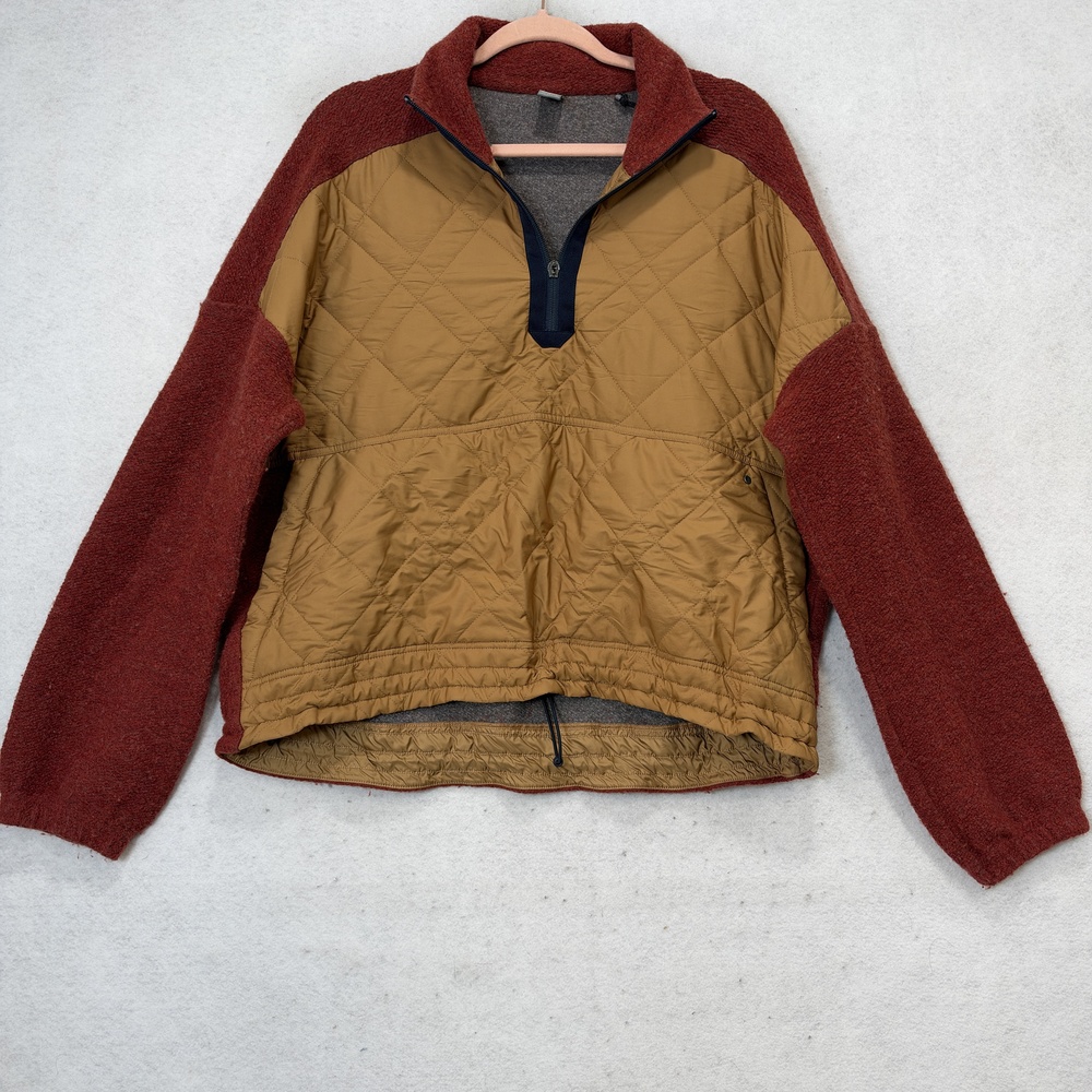 PrAna Jacket Womens Large Brown Quilted 1/4 Zip Pullover Fleece Pockets 1963651
